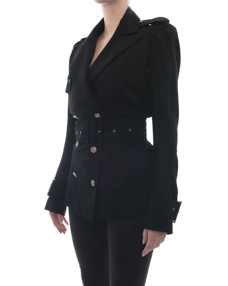 John Galliano Vintage Black Short Trench Jacket - 8