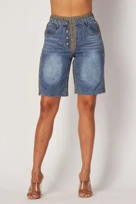 Kayla Plaid Denim Mix Bermuda Jeans Shorts