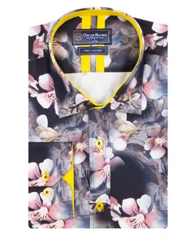 Lily Print Pure Cotton Men's Shirt with Matching Handkerchief