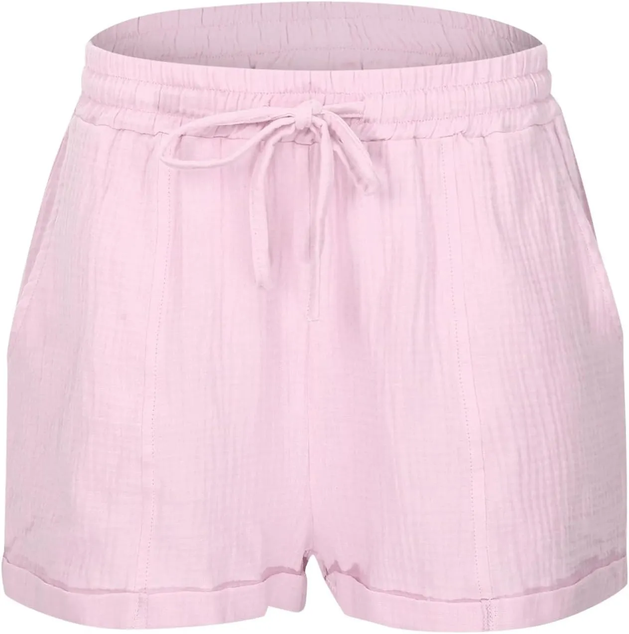 Linen Shorts for Women 2025 Summer Casual Shorts Comfy Elastic High Waisted Drawstring Beach Shorts Pajama Pants with Pockets