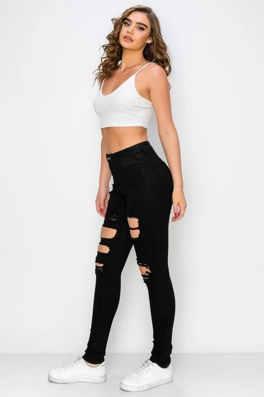 LO-207 high waist stretch destroyed skinny jeans