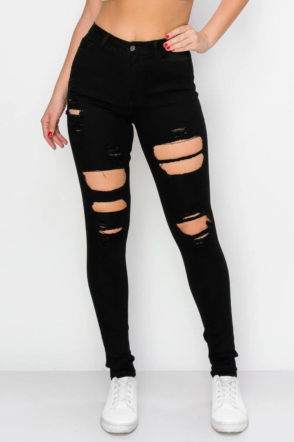 LO-207 high waist stretch destroyed skinny jeans