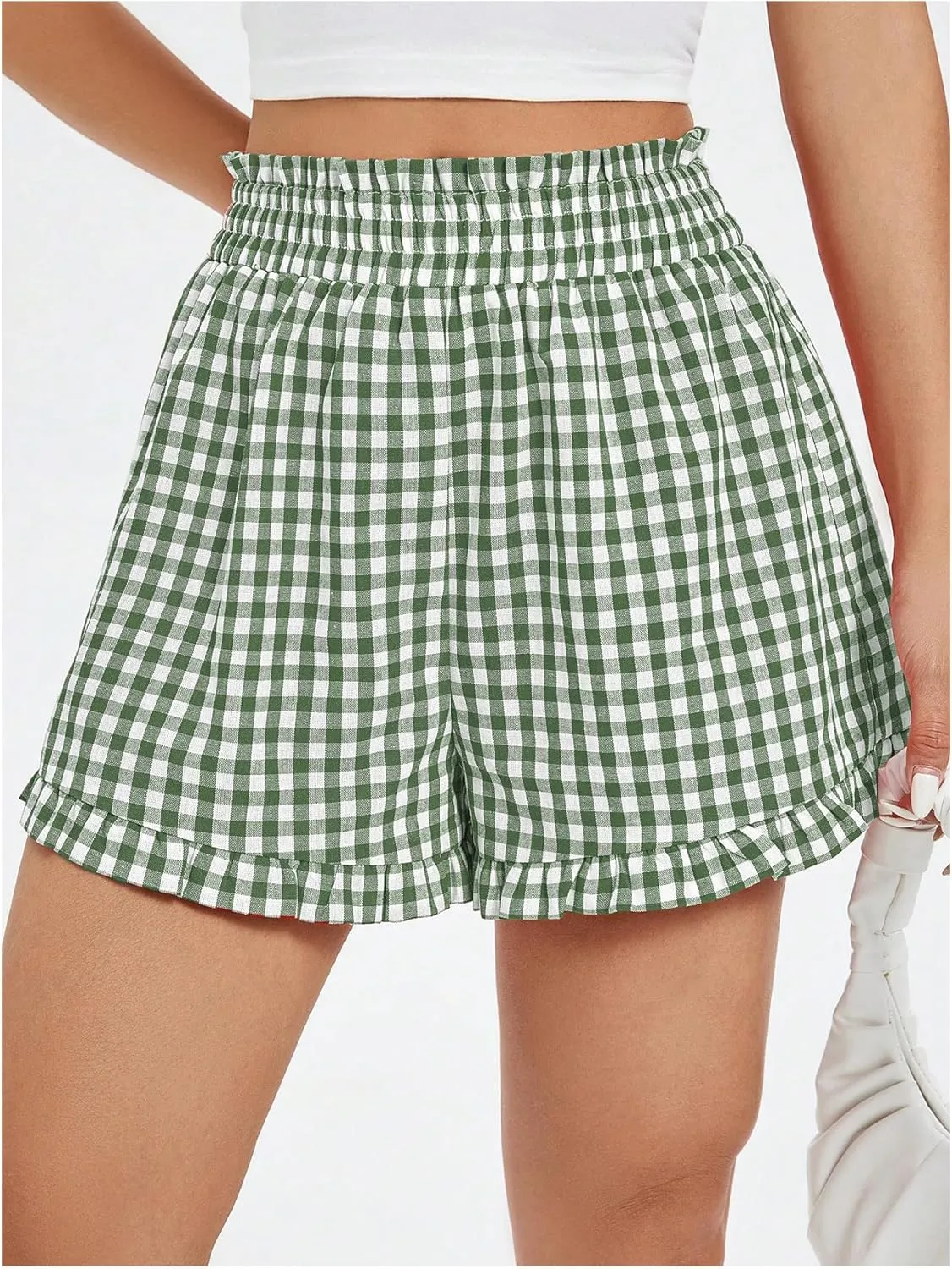MakeMeChic Women's Elastic Waisted Plaid Shorts Lounge Pajama Shorts