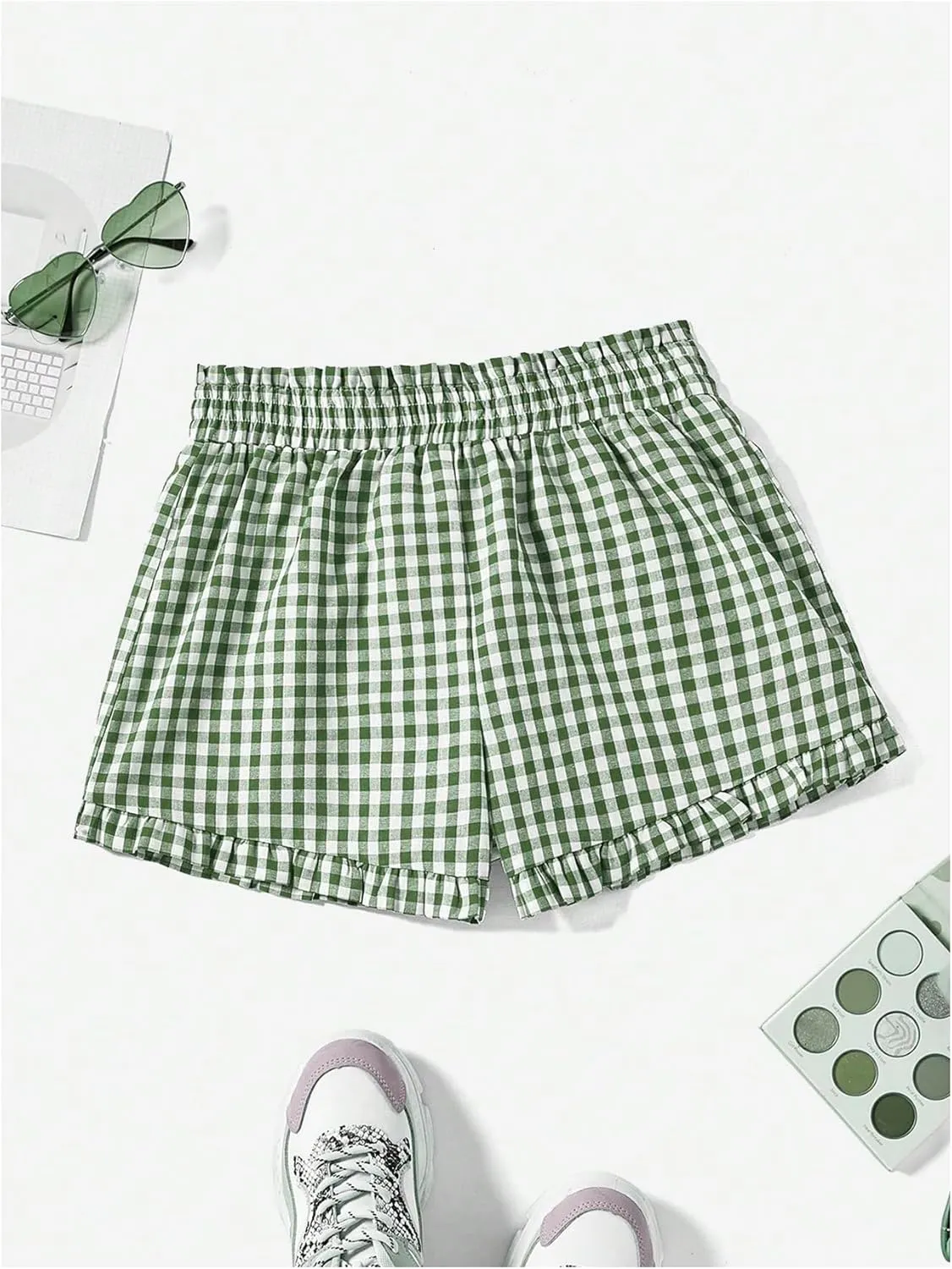 MakeMeChic Women's Elastic Waisted Plaid Shorts Lounge Pajama Shorts