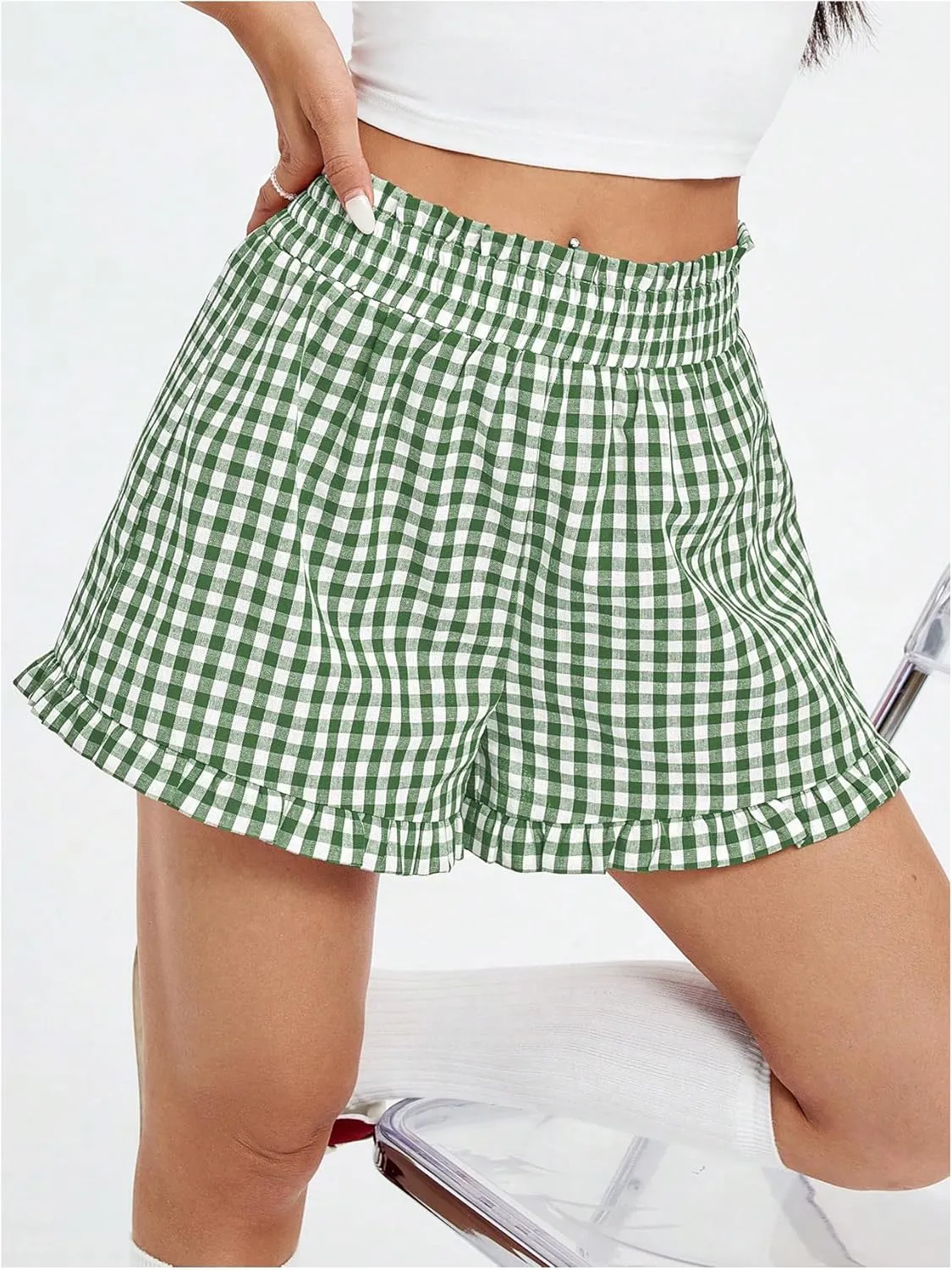 MakeMeChic Women's Elastic Waisted Plaid Shorts Lounge Pajama Shorts
