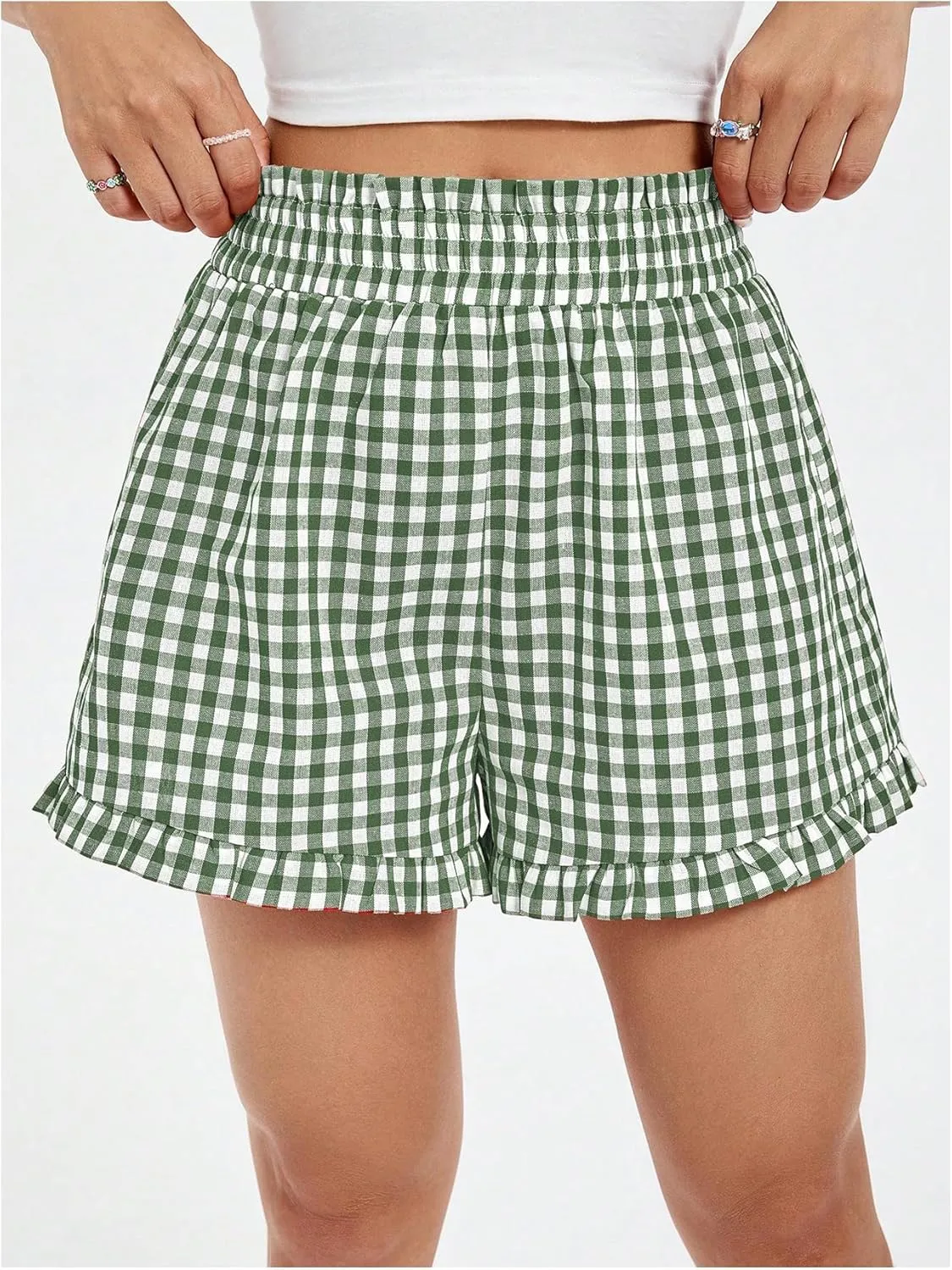 MakeMeChic Women's Elastic Waisted Plaid Shorts Lounge Pajama Shorts