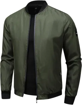 Men's Bomber Jacket Classic Solid Lightweight Casual Jackets Spring Fall Windbreaker Full Zip Up Coat with Pockets