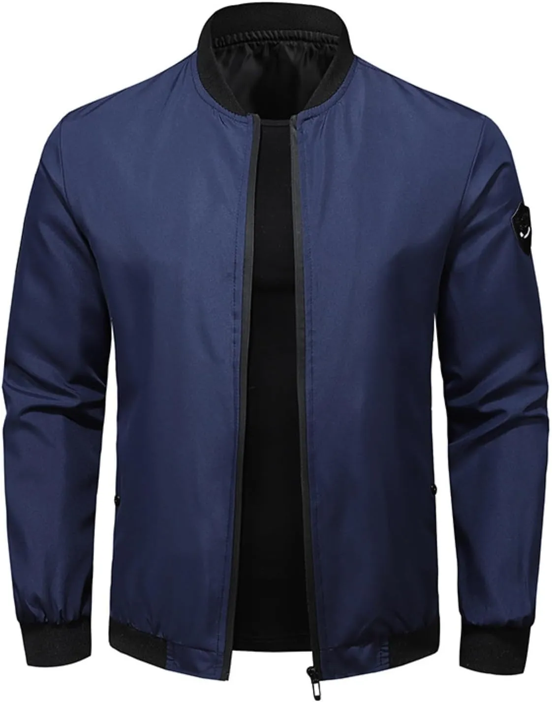 Men's Bomber Jacket Classic Solid Lightweight Casual Jackets Spring Fall Windbreaker Full Zip Up Coat with Pockets