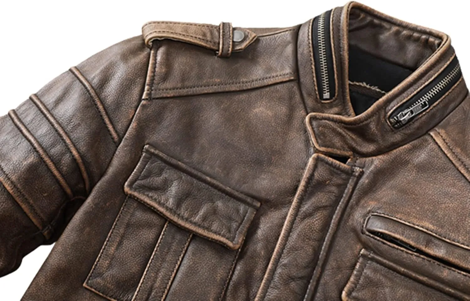Mens Cafe Racer Jacket - Distressed Leather Jacket Men - Vintage Brown Leather Jacket - Genuine Lambskin Biker Jacket