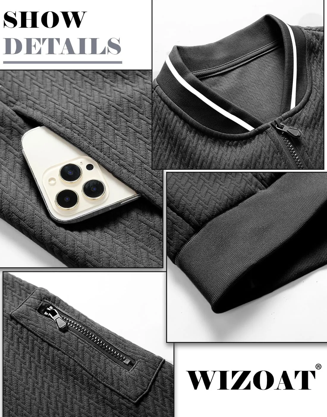 Mens Casual Jacket Loose Fit Lightweight Jacket Varsity Bomber Jacket with Zipper