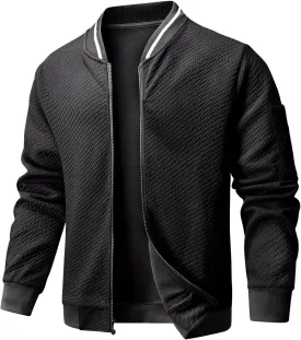 Mens Casual Jacket Loose Fit Lightweight Jacket Varsity Bomber Jacket with Zipper