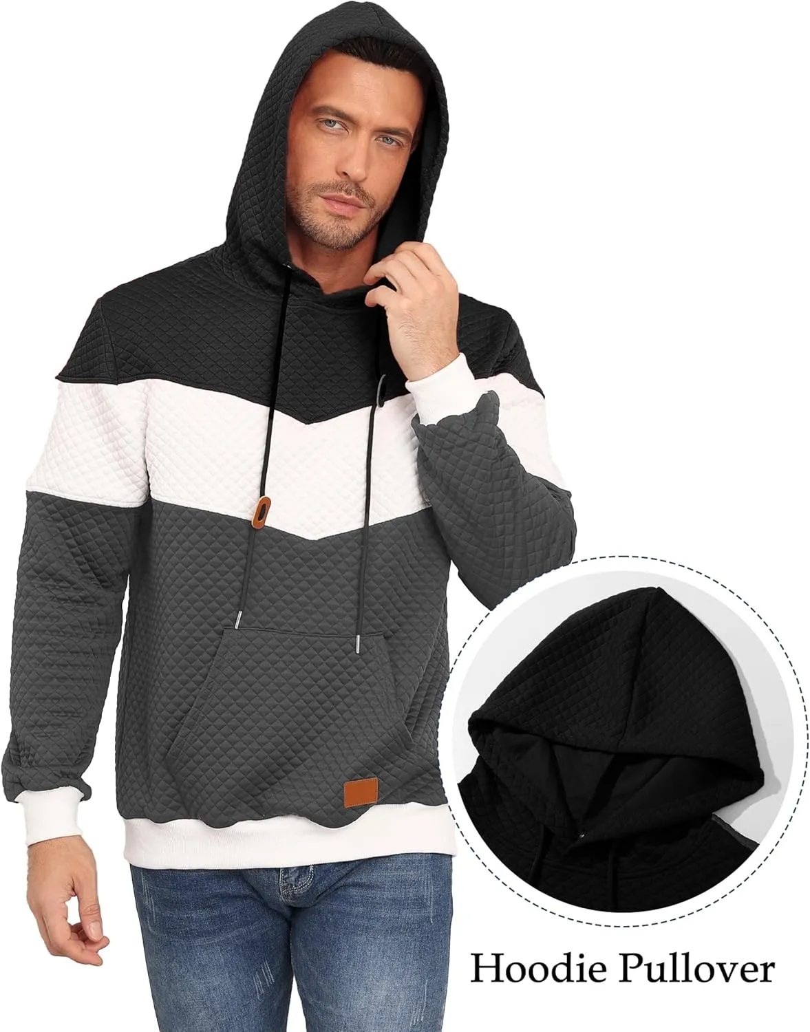 Men's Hoodies Sweatshirt with Kangaroo Pocket Novelty Color Block Pullover Hoodies Long Sleeve Hooded Drawstring