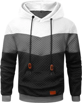 Men's Hoodies Sweatshirt with Kangaroo Pocket Novelty Color Block Pullover Hoodies Long Sleeve Hooded Drawstring