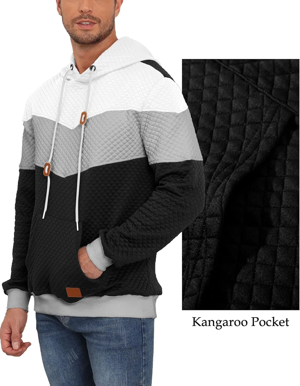 Men's Hoodies Sweatshirt with Kangaroo Pocket Novelty Color Block Pullover Hoodies Long Sleeve Hooded Drawstring