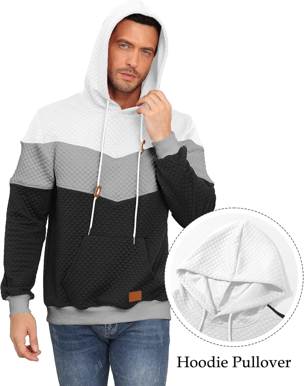 Men's Hoodies Sweatshirt with Kangaroo Pocket Novelty Color Block Pullover Hoodies Long Sleeve Hooded Drawstring