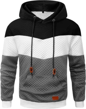 Men's Hoodies Sweatshirt with Kangaroo Pocket Novelty Color Block Pullover Hoodies Long Sleeve Hooded Drawstring