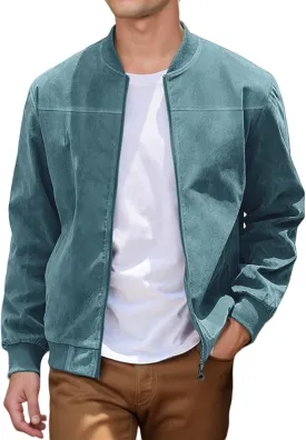 Mens Lightweight Jacket Vintage Faux Suede Trucker Bomber Jackets Casual Zipper Stand Collar Cardigans Fashion Coat