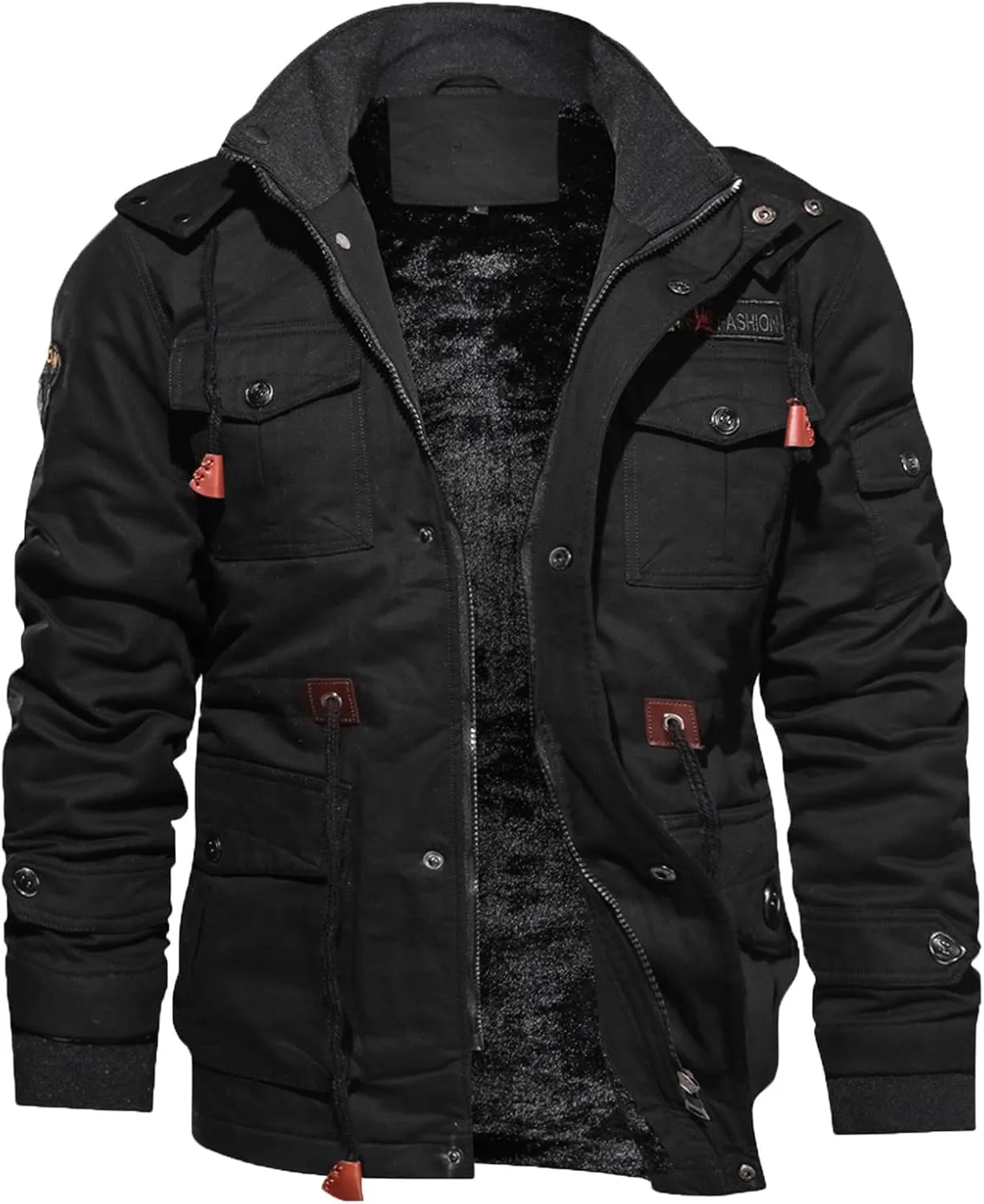 Men's Warm Winter Coats,Sherpa Lined Windproof Thicken Ski Snow Jacket Full Zip Hooded Parka Overcoat with Pocket