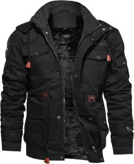Men's Warm Winter Coats,Sherpa Lined Windproof Thicken Ski Snow Jacket Full Zip Hooded Parka Overcoat with Pocket