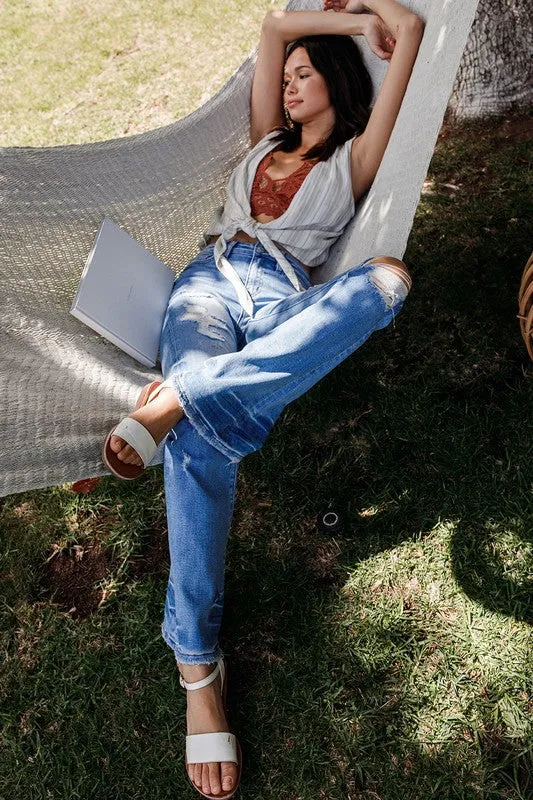 Mid Rise Distressed Flare