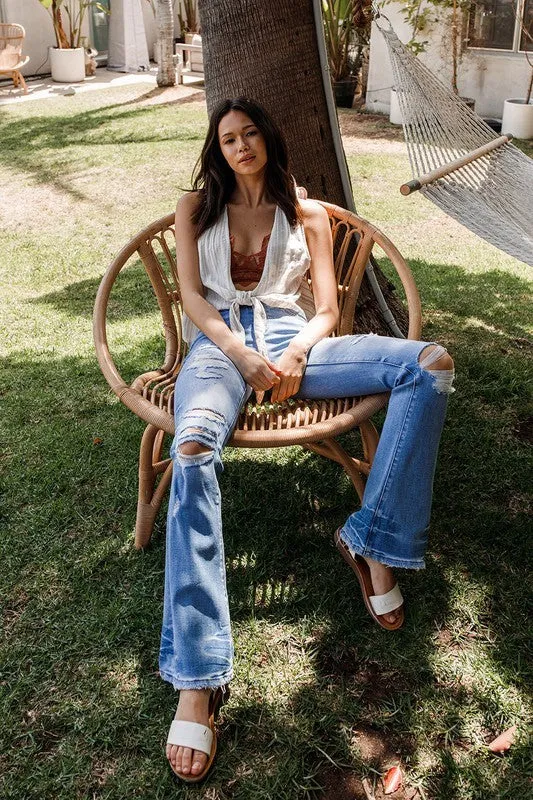Mid Rise Distressed Flare