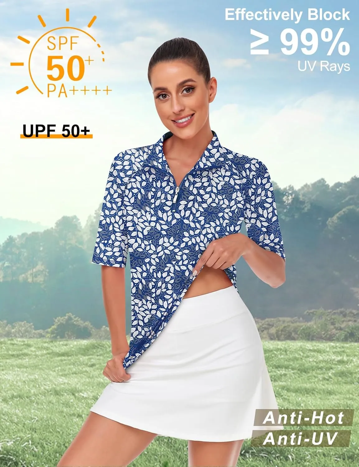 Misyula Womens Golf Shirt Quick Dry Half Sleeve Quarter Zip Polo Workout Tops Tennis Shirts M-3XL