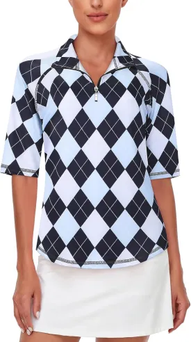 Misyula Womens Golf Shirt Quick Dry Half Sleeve Quarter Zip Polo Workout Tops Tennis Shirts M-3XL
