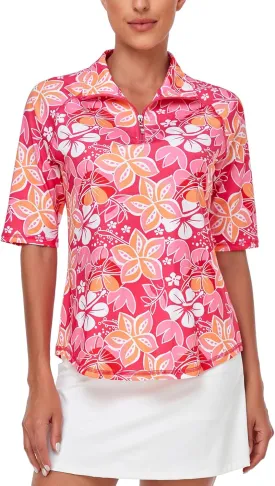 Misyula Womens Golf Shirt Quick Dry Half Sleeve Quarter Zip Polo Workout Tops Tennis Shirts M-3XL