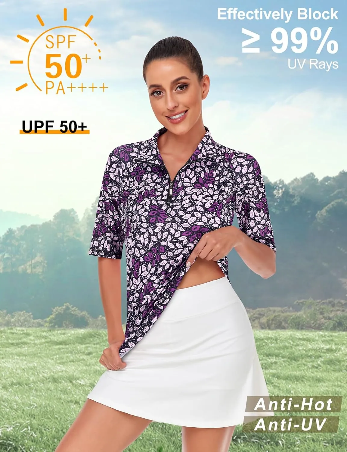 Misyula Womens Golf Shirt Quick Dry Half Sleeve Quarter Zip Polo Workout Tops Tennis Shirts M-3XL