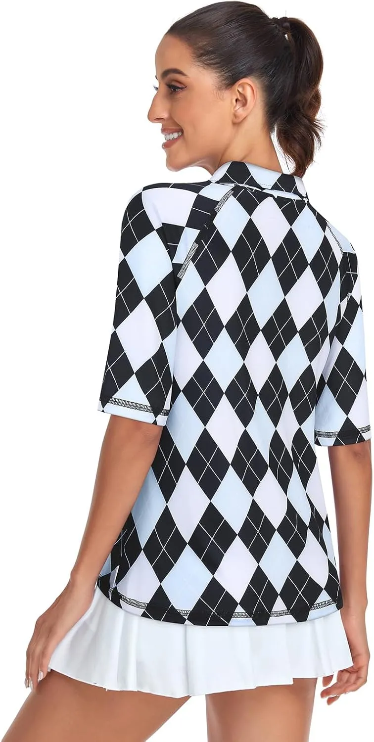Misyula Womens Golf Shirt Quick Dry Half Sleeve Quarter Zip Polo Workout Tops Tennis Shirts M-3XL