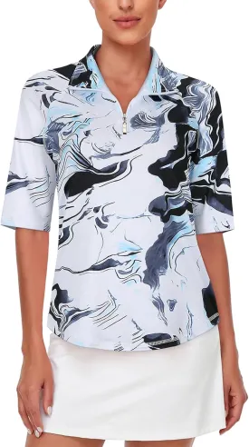 Misyula Womens Golf Shirt Quick Dry Half Sleeve Quarter Zip Polo Workout Tops Tennis Shirts M-3XL