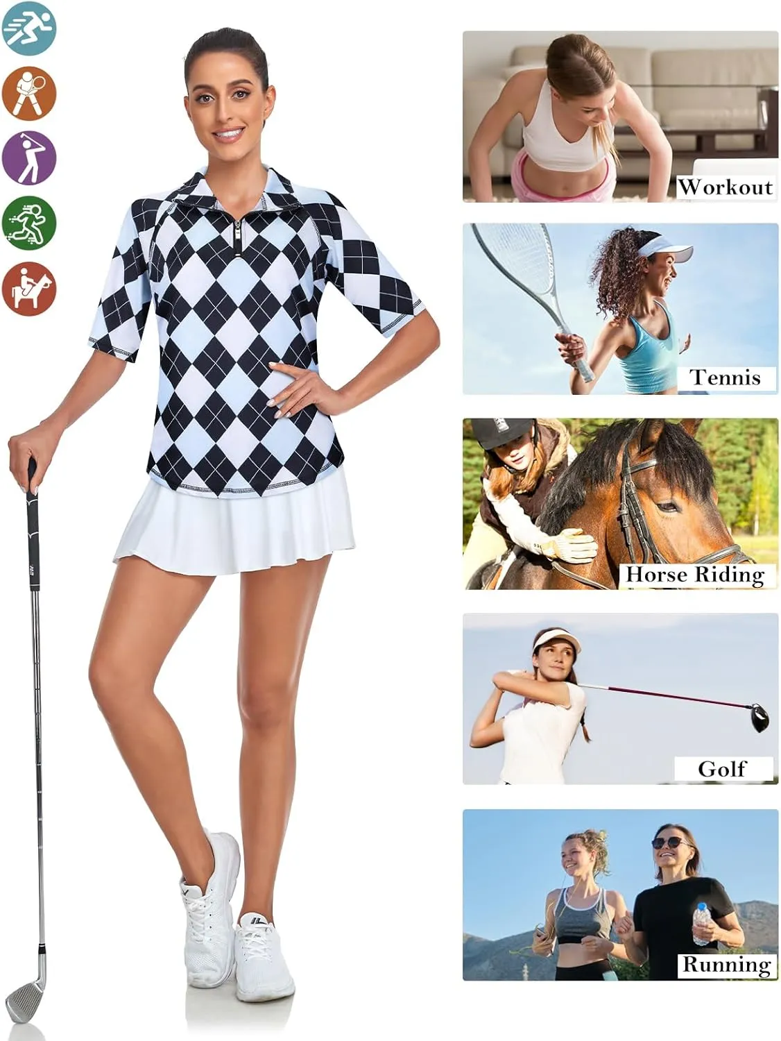 Misyula Womens Golf Shirt Quick Dry Half Sleeve Quarter Zip Polo Workout Tops Tennis Shirts M-3XL