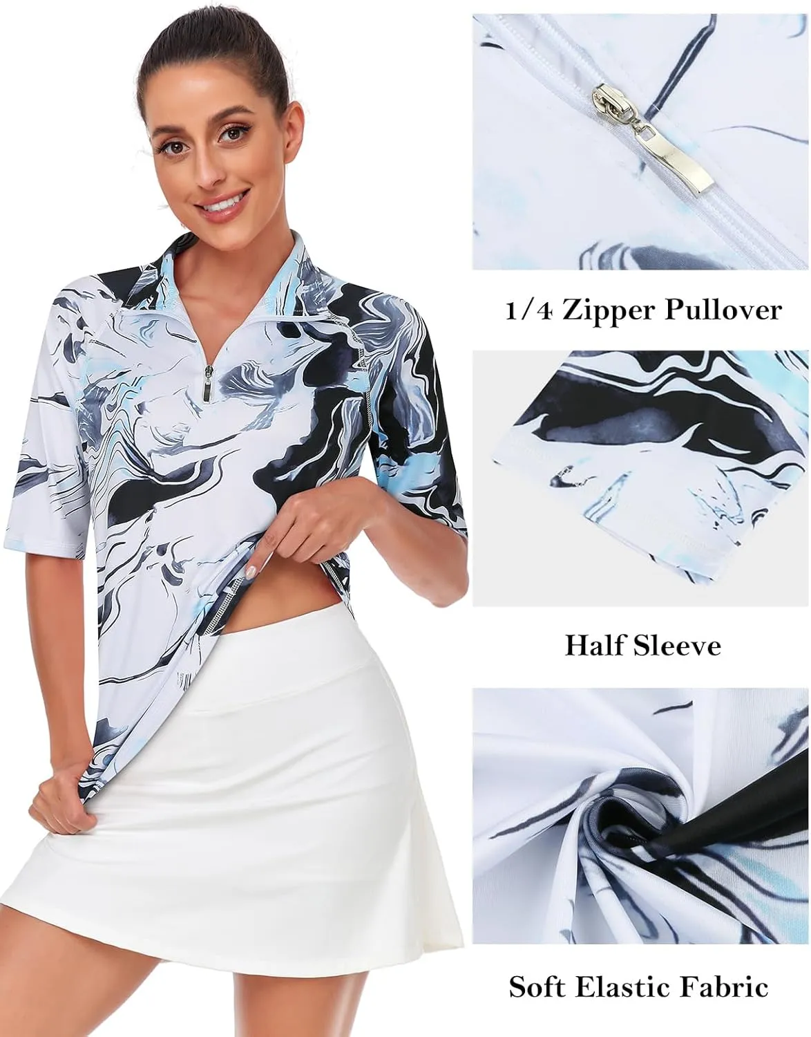 Misyula Womens Golf Shirt Quick Dry Half Sleeve Quarter Zip Polo Workout Tops Tennis Shirts M-3XL