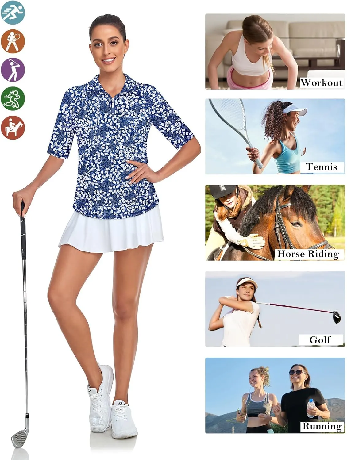 Misyula Womens Golf Shirt Quick Dry Half Sleeve Quarter Zip Polo Workout Tops Tennis Shirts M-3XL