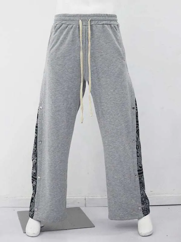 New men's high street multi-line hip-hop breasted sports cashew flower wide-leg casual trousers