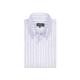One Piece Button Down Shirt in Blue Double Stripe Stripe Oxford