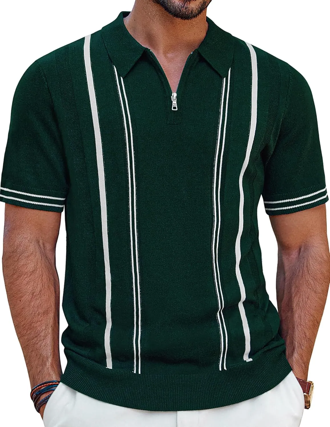PJ PAUL JONES Mens Polo Shirts Quarter Zip Knit Shirt Vintage Short Sleeve Summer Shirt