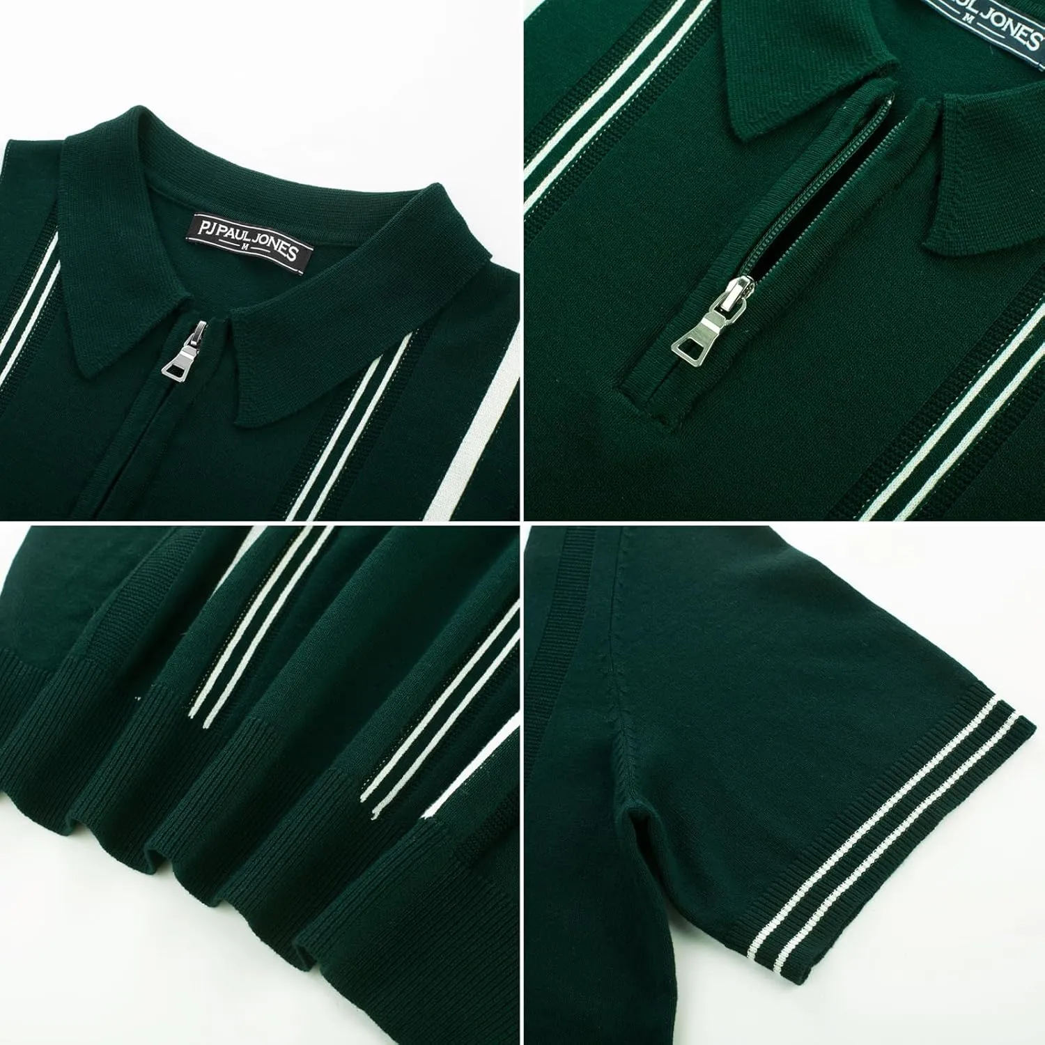 PJ PAUL JONES Mens Polo Shirts Quarter Zip Knit Shirt Vintage Short Sleeve Summer Shirt
