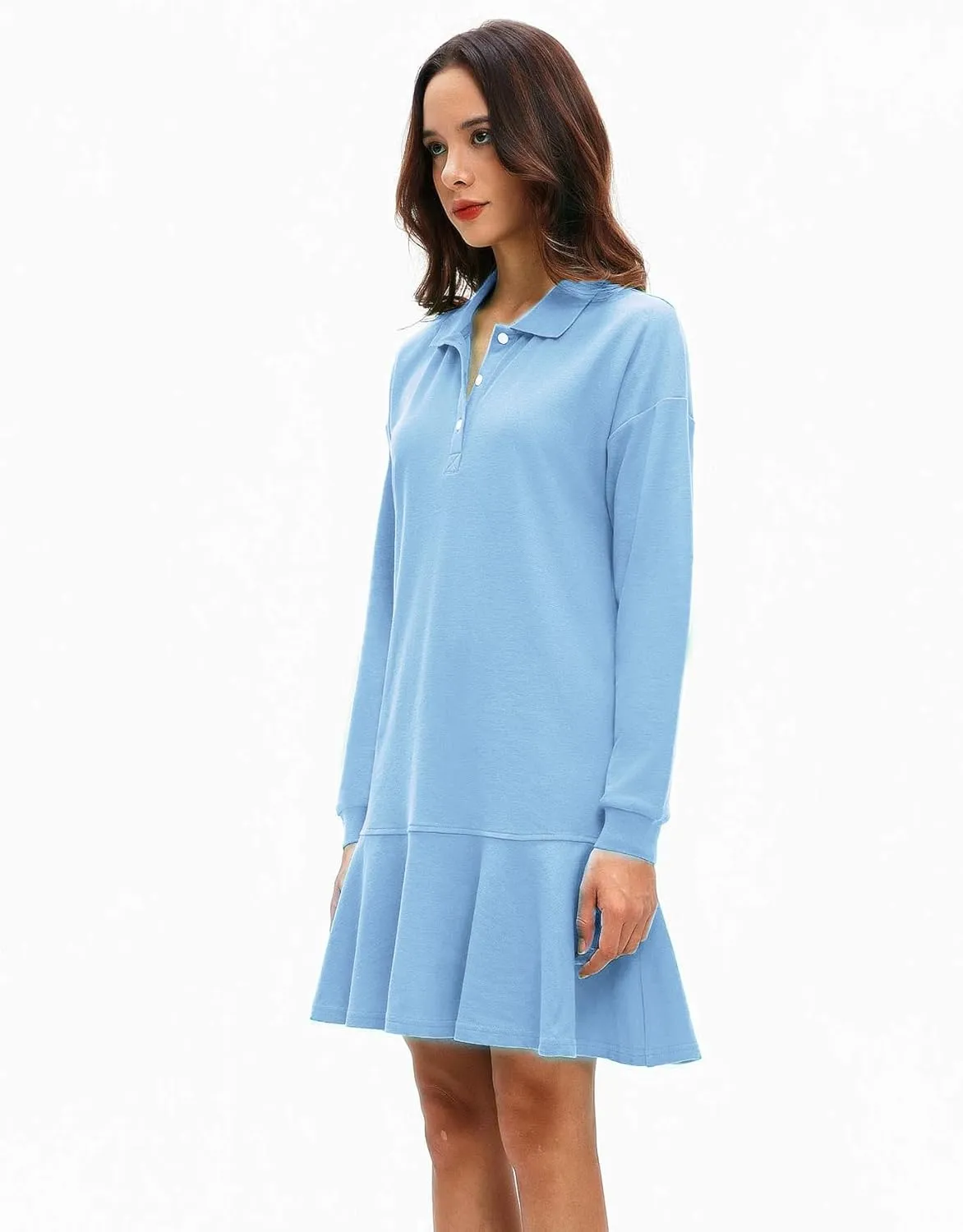 Polo Dress for Women Long Sleeve Ruffle Hem Golf Tennis Workout Dress Spring Mini Dresses