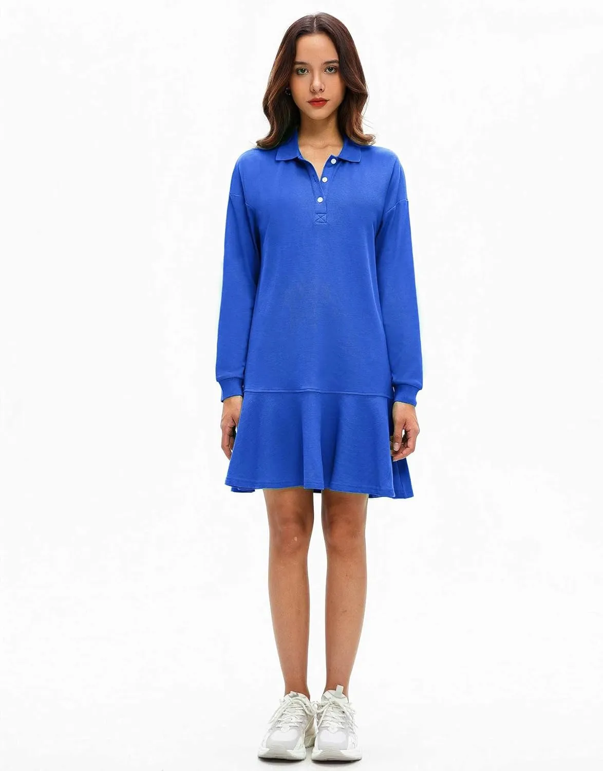 Polo Dress for Women Long Sleeve Ruffle Hem Golf Tennis Workout Dress Spring Mini Dresses
