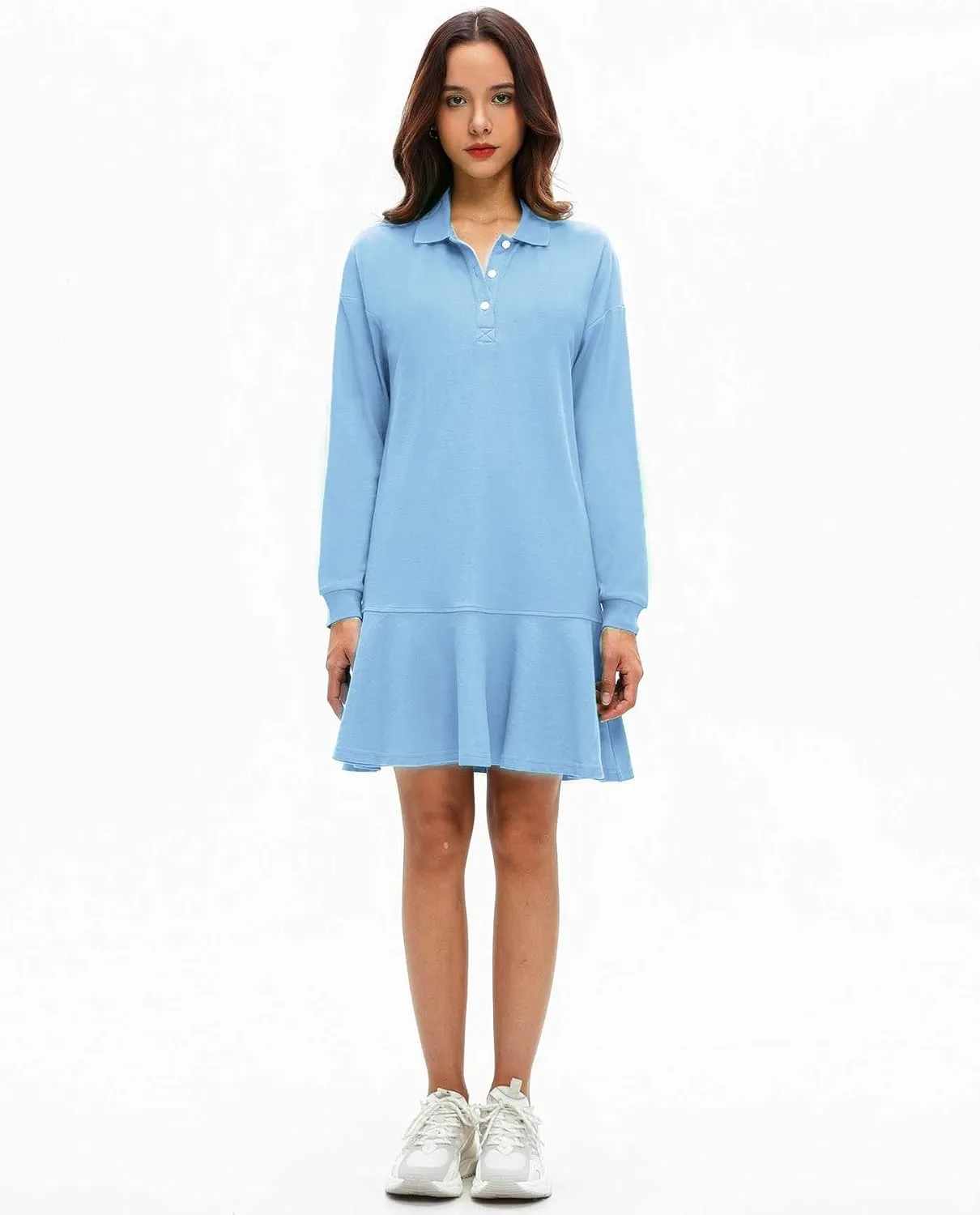 Polo Dress for Women Long Sleeve Ruffle Hem Golf Tennis Workout Dress Spring Mini Dresses