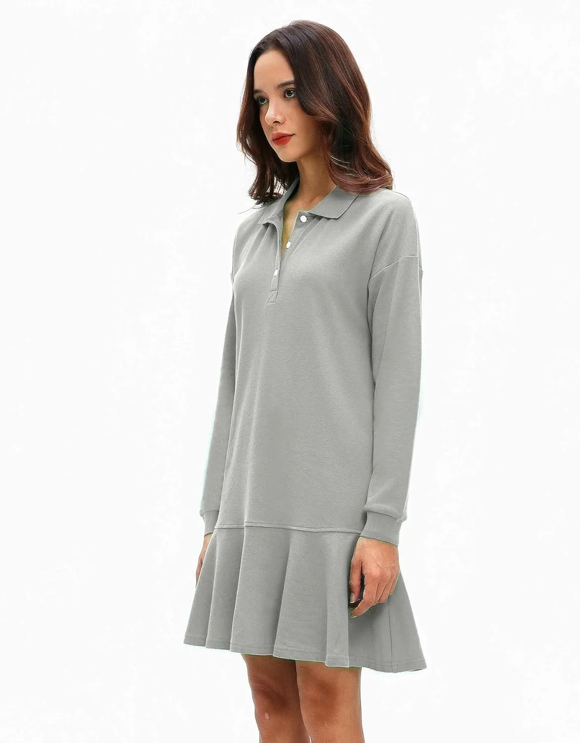 Polo Dress for Women Long Sleeve Ruffle Hem Golf Tennis Workout Dress Spring Mini Dresses