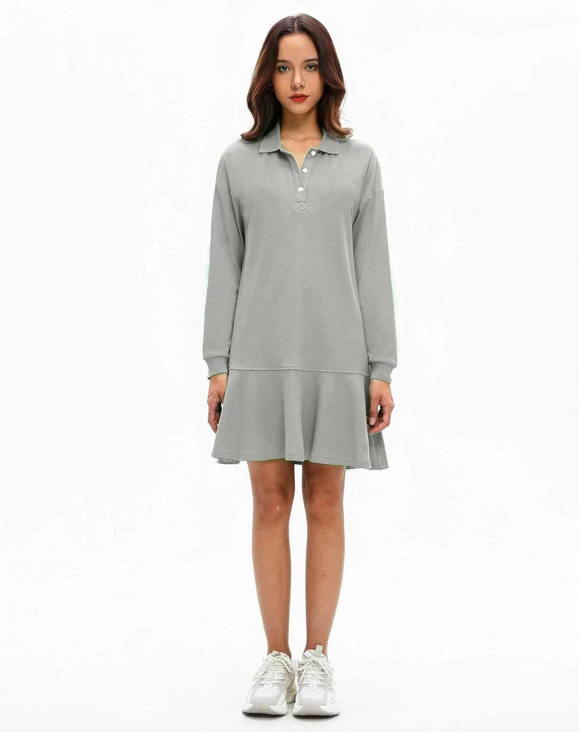 Polo Dress for Women Long Sleeve Ruffle Hem Golf Tennis Workout Dress Spring Mini Dresses