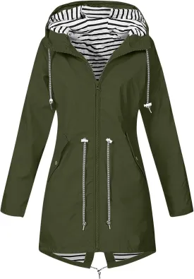 Rain Jackets for Women Windbreaker Waterproof Outdoor Srtiped Lined Coats with Hood Lightweight Raincoat with Pockets
