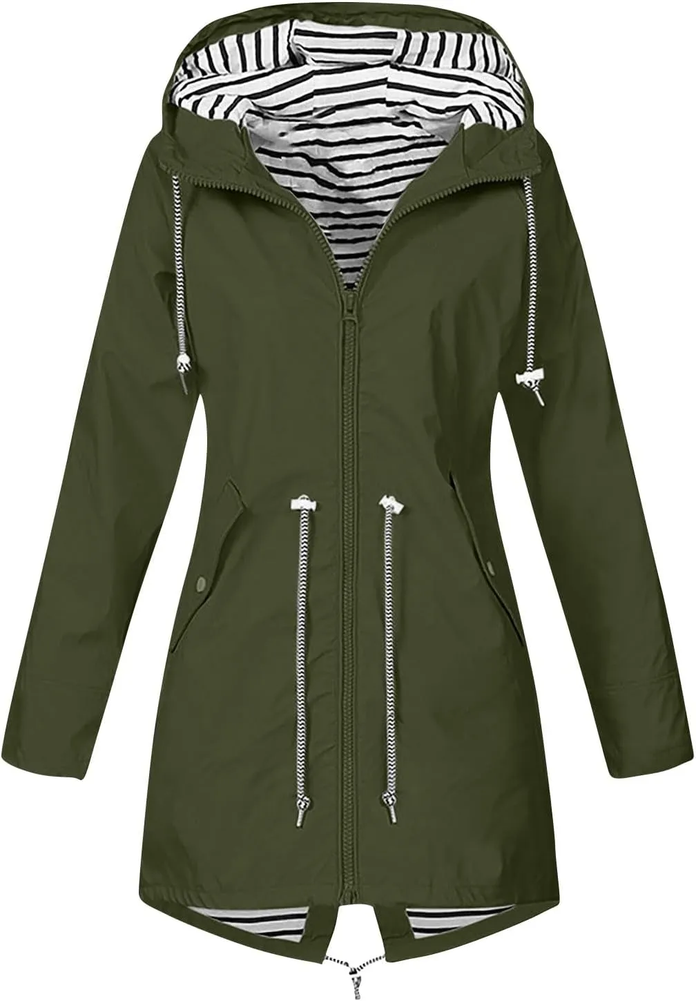 Rain Jackets for Women Windbreaker Waterproof Outdoor Srtiped Lined Coats with Hood Lightweight Raincoat with Pockets