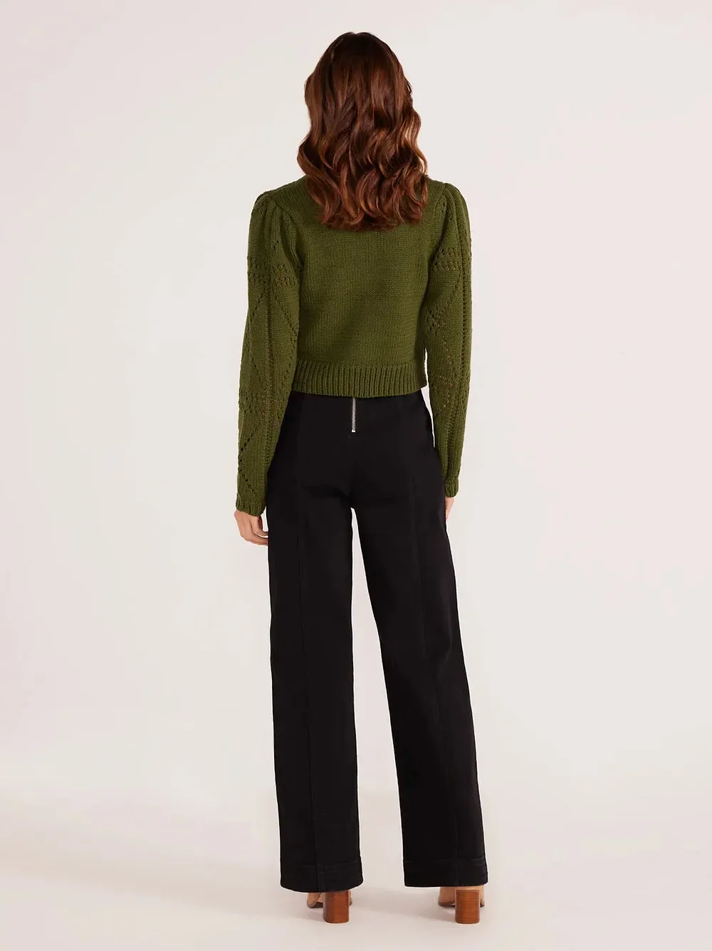 Sally Pointelle Knit Sweater-Forest Grn