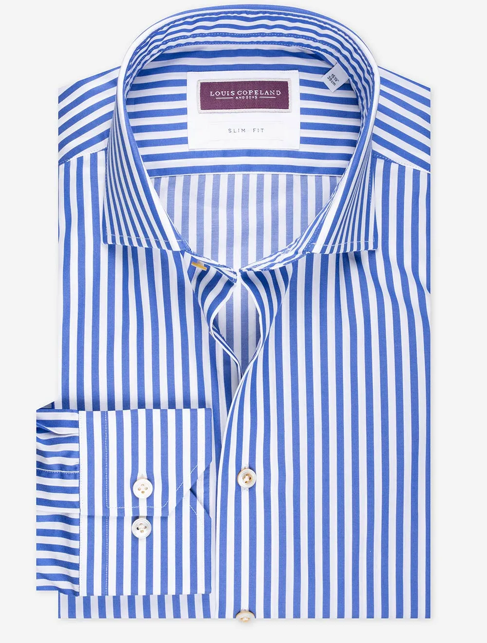 Slim Fit Stripe Single Cuff Blue
