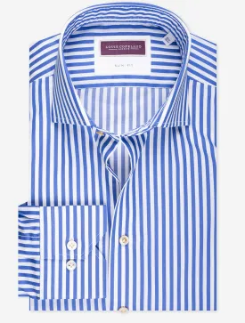 Slim Fit Stripe Single Cuff Blue