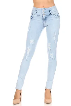 Studded High Waist Distressed Jeans W/ No Back Pockets