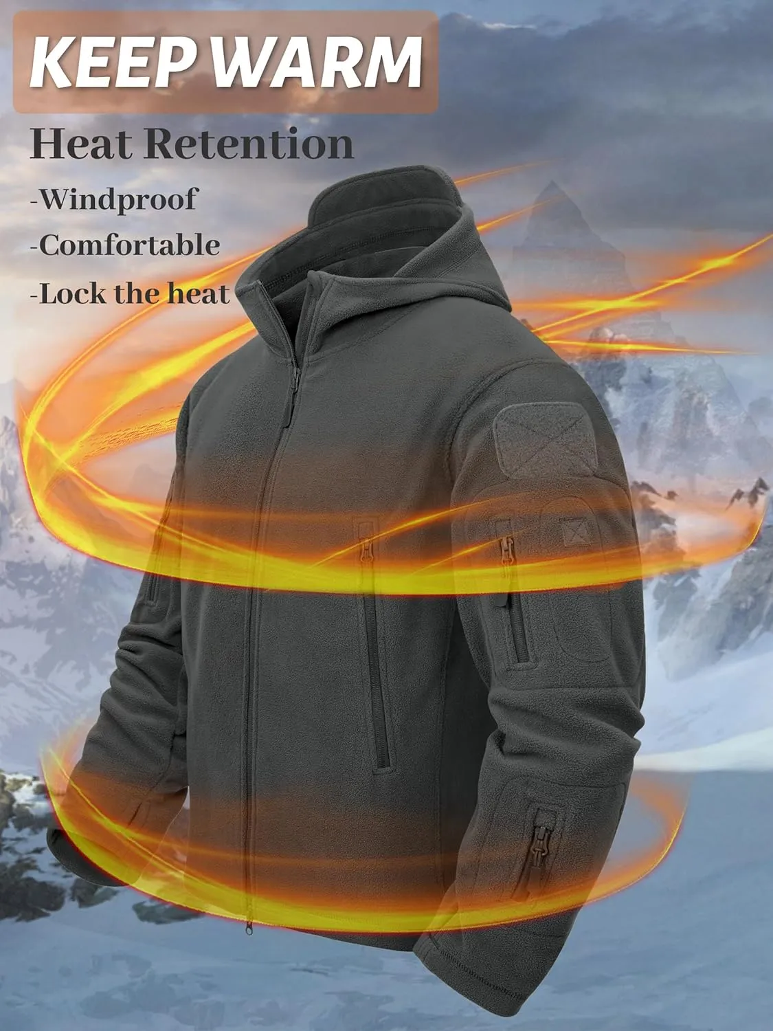 TACVASEN Mens Fleece Jacket Full Zip Tactical Hoodies Winter Coats Windproof Hoodies Warm Hunting